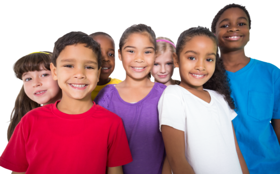 Digital png photo of happy diverse schoolchildren on transparent background