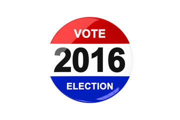 Digital png illustration of circular badge with vote 2016 election text on transparent background