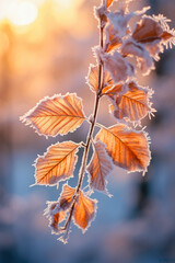  Branch Covered with Frost Abstract Background