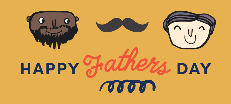 Digital png illustration of card with happy father's day text and faces on transparent background
