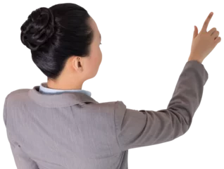 Crédence de cuisine en verre imprimé Lieux asiatiques Digital png photo of back view of asian businesswoman pointing finger on transparent background