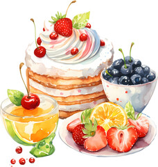 Colorful Watercolor Bakery Art - Unique Transparent Cake Clipart Design