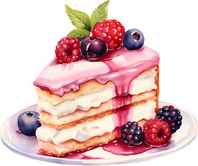 Colorful Watercolor Bakery Art - Unique Transparent Cake Clipart Design