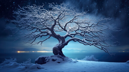 Beautiful Winter Moonlight Landscape	