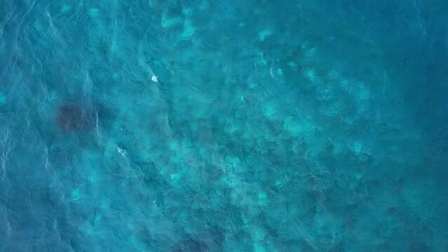Phuket Thailand Fiji tropical beach Aerial drone top down view bird eye view of sea azure waves pattern. Beautiful of sea water wave come to beach. Sky blue shallow water, paradise copy space concept