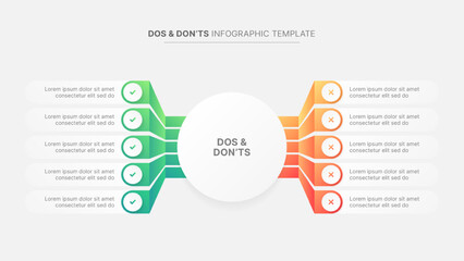 Circle Round Dos and Don'ts, Pros and Cons, VS, Versus Comparison Infographic Design Template - obrazy, fototapety, plakaty