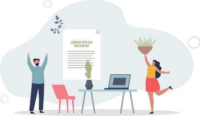 Eco friendly office for company with green principles .Sustainable and environment care standards for cooperation workplace.flat vector illustration.