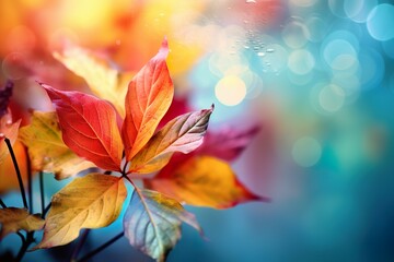 Fall Autumn leaves against blur background 