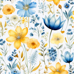 watercolor botanical blooms pattern , in the style of mixes realistic and norwegian nature, and amber, english countryside scenes, 
