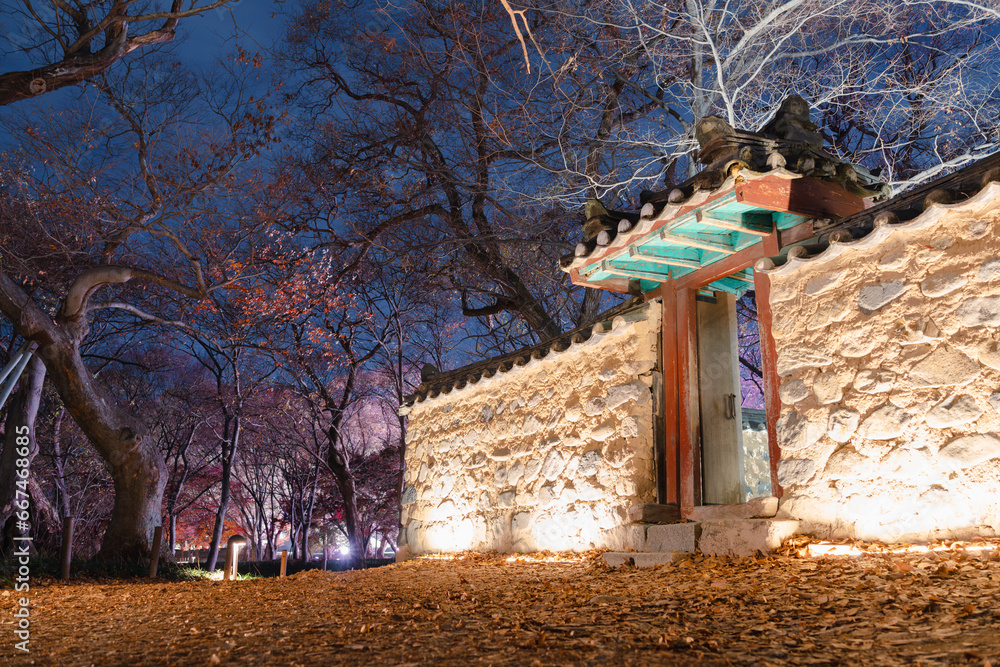 Poster Night view of Gyerim forest and traditional architecture in Gyeongju, Korea