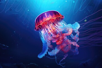 Fototapeta premium Jellyfish in the deep blue sea. 3D illustration, Jellyfish in the deep blue ocean. 3d illustration, AI Generated