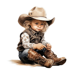 Baby cowgirl clipart character illustration dressed up in a cowboy style - obrazy, fototapety, plakaty