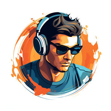 Listening to Music with Headphones Artistic Style Painting Draw Cartoon Style Illustration Vector Style Illustration