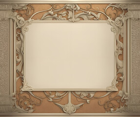 Obraz premium Hintergrund und Vorlage eines alten Jugendstil Bilderrahmens mit floralen Ornamenten, wie die Dekoration eines Spiegels. Für Einladungen zur Hochzeit oder Jubiläum ist eine freie Fläche, wie Papier