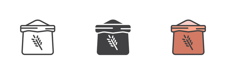 Bag of flour different style icon set