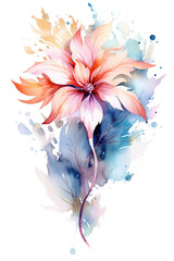Flower watercolor greeting card clipart isolated on white background