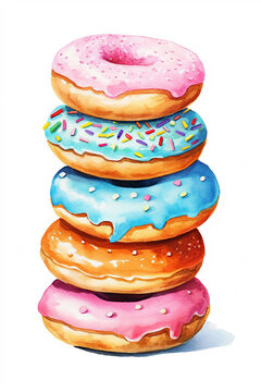 donut watercolor clipart cute isolated on white background