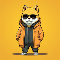 Cute shiba inu in a warm jacket and sunglasses hiphop style 