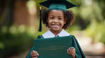 little girl graduate holding diploma - obrazy, fototapety, plakaty