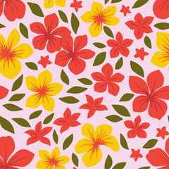 Obraz premium SEAMLESS FLORAL TROPICAL FLOWERS VACATION HOLIDAY HAWAIIAN SUMMER ISLAND TEXTILE FABRIC PATTERN SWATCH