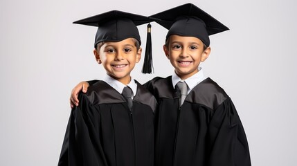 Two boy wearing graduate uniform on whtie background 