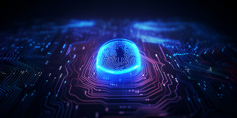  Digital Fingerprint Chip On the Circuit Board Background Safeguarding Data The Mysterious Impression of a Fingerprint on the Circuit Board AI Generative 
   - obrazy, fototapety, plakaty