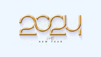 Design of Happy New Year 2024 luxury gold numbers. With a thin number in a bright background. Design for the 2024 event celebration.