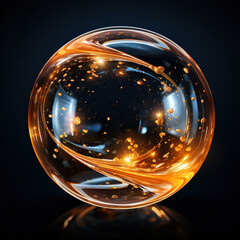 Vibrant Dance of Fluid Energy in a Glass Sphere,abstract background with glowing circles,glass sphere on a black background