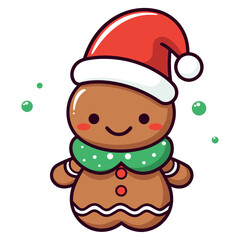 Naklejka premium gingerbread cookie wearing santa hat, vector illustration, Generative Ai.