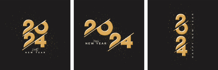 Design set number 2024 for the celebration of the new year 2024. With an elegant gold color in a black background.
