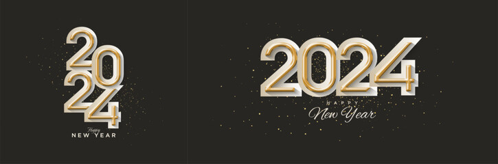 Happy New Year Number 2024. For the New Year's celebration 2024. With the gold numbers in the white -white wrap. - obrazy, fototapety, plakaty