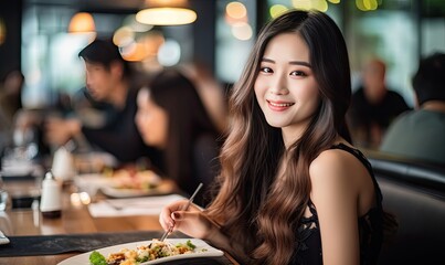 A woman enjoying a meal at a table