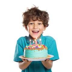 Smile kid holding birthday cake