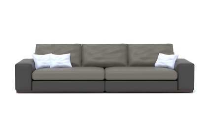 dark grey Modern sofa isolated on white background, 3d render, front view