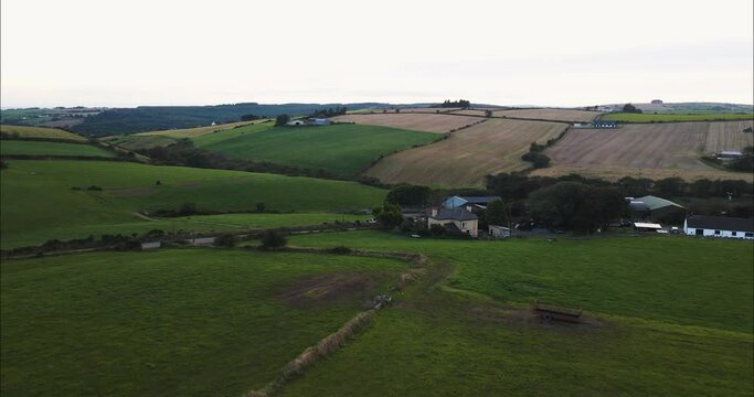 Farm Fields in Beautiful Ireland Countryside in County Kerry, Aerial