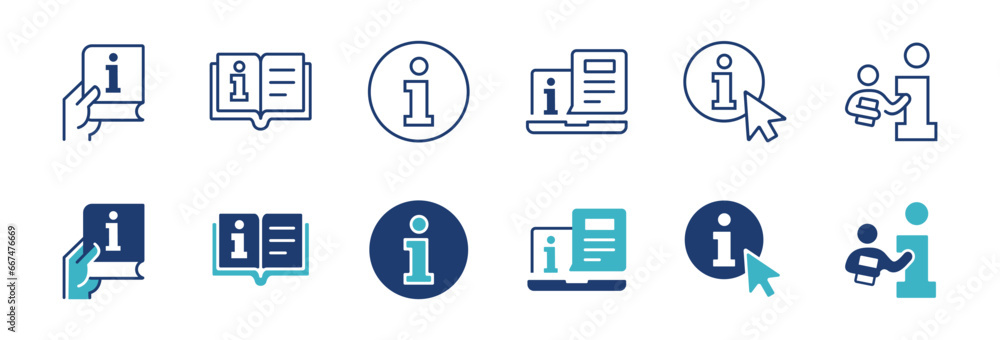 Poster client guidebook manual information icon set faq user manual instruction guide info vector illustration