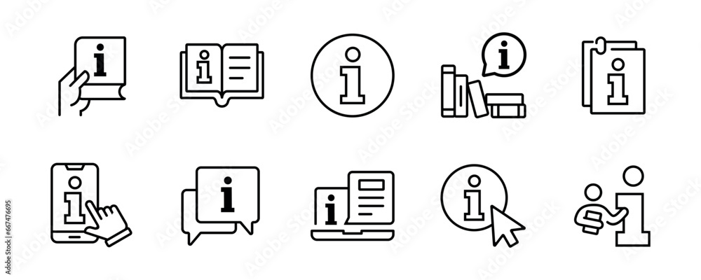 Aufkleber guide book manual information icon set business client instruction reference help document vector outline illustration for web and app