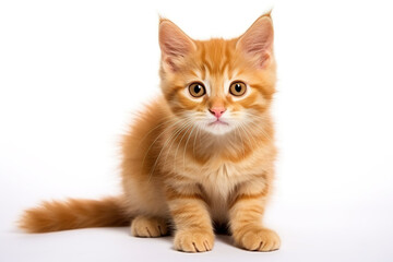 A young cat sitting on white background. 