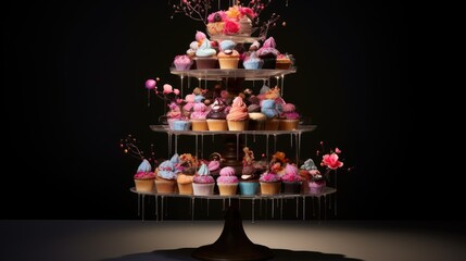  a tower of cupcakes with frosting and sprinkles.  generative ai