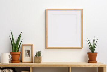 Fototapeta na wymiar mock up empty poster frame on minimalist table, Ai generated Images
