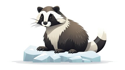  a raccoon sitting on an ice floet.  generative ai