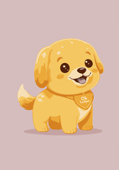 a cute kawaii golden dog pose basic shapes, flat vector, cartoon, vector, logo