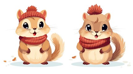  a couple of small animals wearing scarves and scarves.  generative ai
