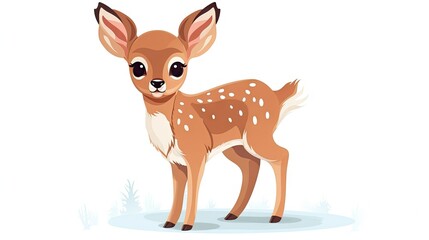  a small deer standing on top of a snow covered ground.  generative ai