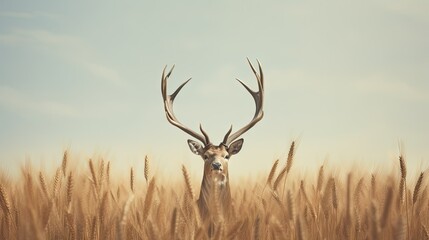  a deer with antlers standing in a field of tall grass.  generative ai