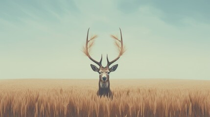  a deer standing in the middle of a field of tall grass.  generative ai