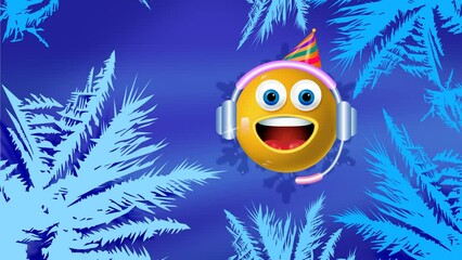 Winter pattern on the glass. Cute, yellow funny badge, smiling face. Animation, background. - Powered by Adobe