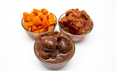 Homemade indian pickle of red chilli, lemon and carrot pickle, also know as mirch ka acchar, chilli pickle, carrot pickle