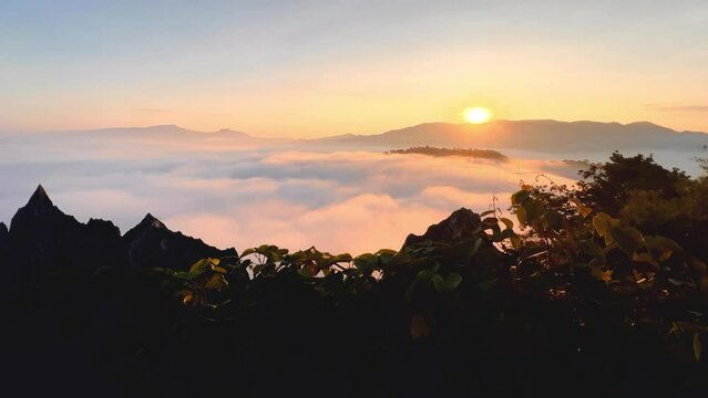 The Weather Is Hot And Humid, With A Lot Of Water Vapor Creating A Sea Of Mist In The Foreground In The Valley Of Ban Pang Puai, Mae Mo, Lampang, Thailand.