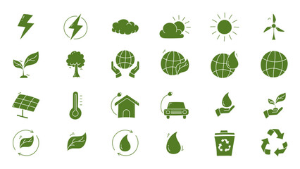 Set of ecology flat icon design. Ecology doodle icon collections.